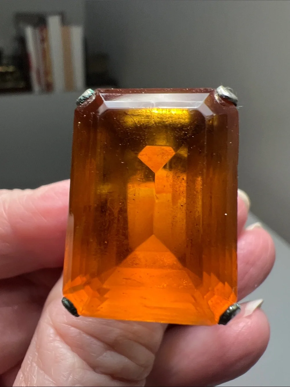 Bold Large Amber Faceted Cocktail Ring  -  Size 5 3/4 -  Heirloom Estate Vintage